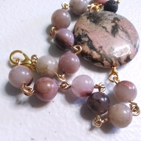 Uniquely Handmade! Rosary Style Rhodonite & Agate Bracelet! Muted Pink Hues - Picture 5 of 10